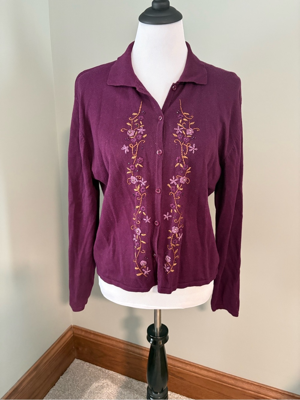 💜🍁 Plum Embroidered Beaded Cardigan